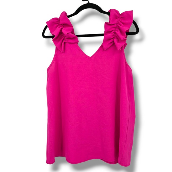 Entro Ruffle Sleeve Top‎ V-Neck Sleeveless Blouse Hot Pink Party Medium - Picture 1 of 10